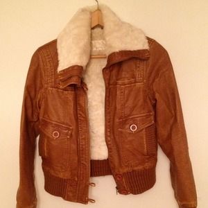 Brown faux fur/leather bomber jacket