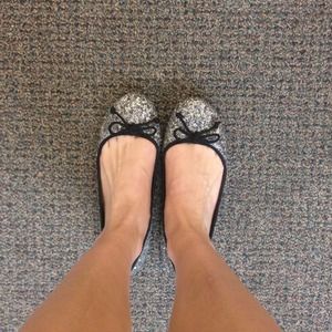 Buckle silver sequin flats