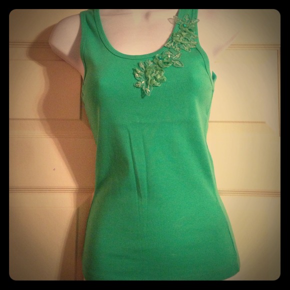 Mint green embellished tank top