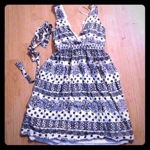 dress black and white with pattern & belt