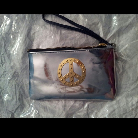 Reflective Leather Peace Wristlet - LIMITED