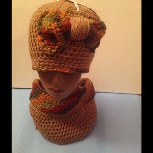 Beanie with larger than life bow w/ neck warmer