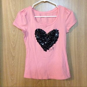 Sequin Heart Pink T