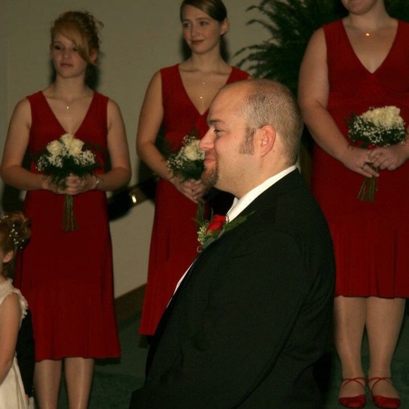 RED beaded v-neck dress - Picture 4 of 4