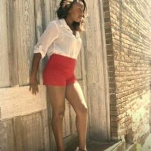 Red high waisted shorts