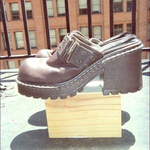 90s Chunky Platform Leather Mules Clogs