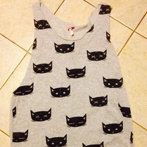 Grey top with black kitty print