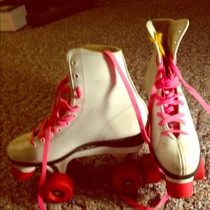 Vintage pink and white roller derby skates