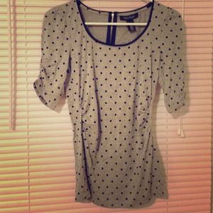 Ruched heather grey with black polka dot top