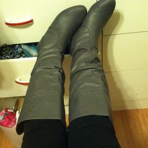 Grey knee boots