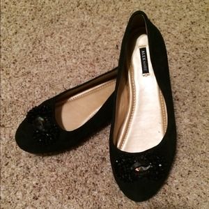 Black Suede & Rhinestone Bow Flats by Alex Marie