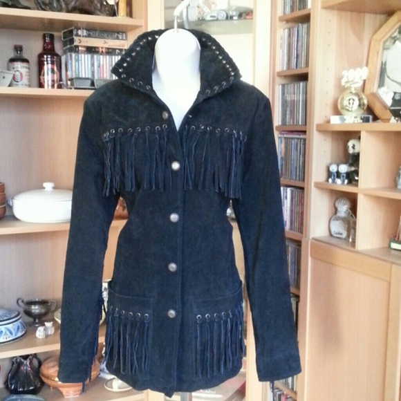 EXCELLED BLACK SUEDE FRINGE JACKET