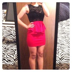 Black & Red Lace Peplum Dress
