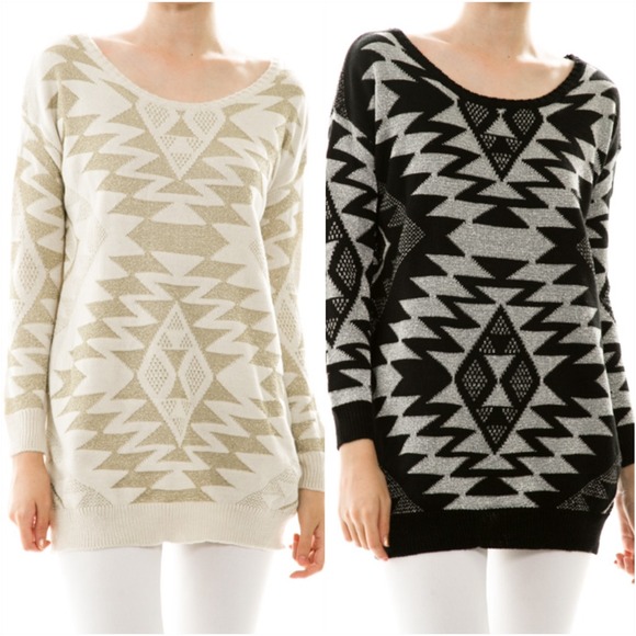 Hold silver/black metallic Aztec sweater