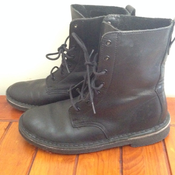Genuine Black Leather Combat Boots