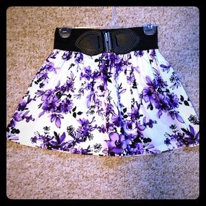 Floral skater skirt with belt buckle decal