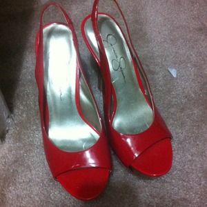 Red Jessica Simpson peeptoe heels