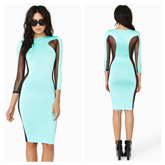 Nasty Gal Blue Mesh Detail Dress
