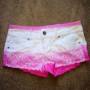 White Ombré Lace Shorts Dip Dyed Hot Pink