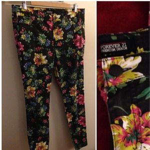 Forever 21 premium denim Floral skinny cut jeans