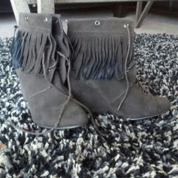 Brown wedge boots