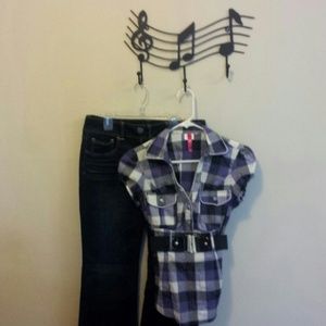 Purple capped sleeve shirt