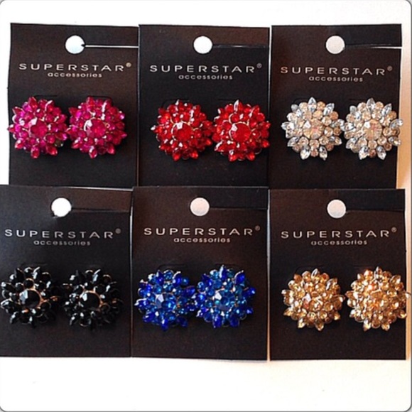 Colorful Rhinestone Party Earrings Post silver