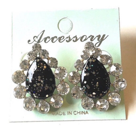 Fancy Rhinestone Party Earrings Tear drop Gold - Picture 2 of 5