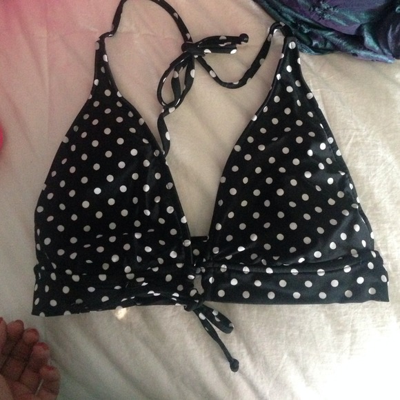 Black and white polka dot bikini top