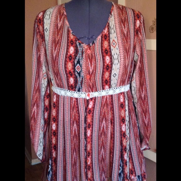 Bohemian coral printed blouse.