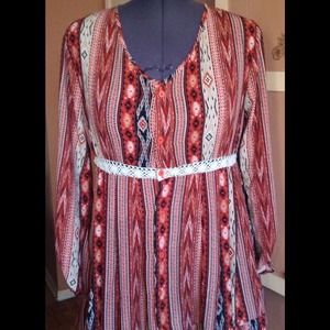 Bohemian coral printed blouse.