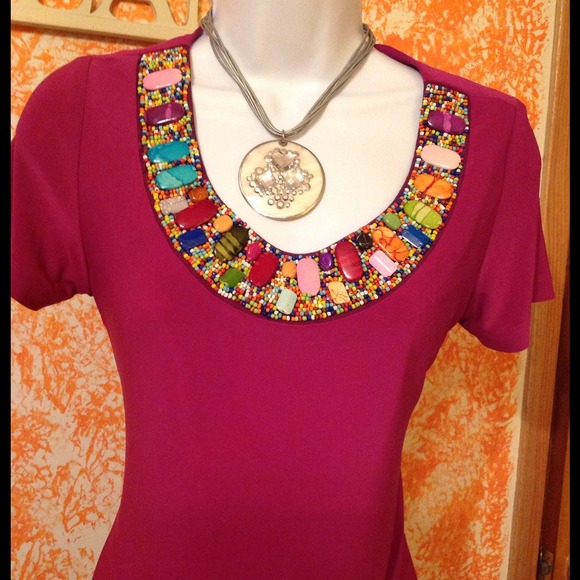 ♥New unique magenta beaded dress lined