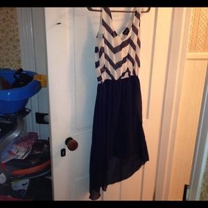 Navy blue chevron high low dress