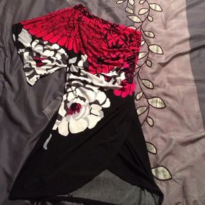 Black and red printed asymmetrical dress