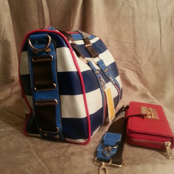 Blue and white stripe Michael Kors handbag&wallet - Picture 2 of 3