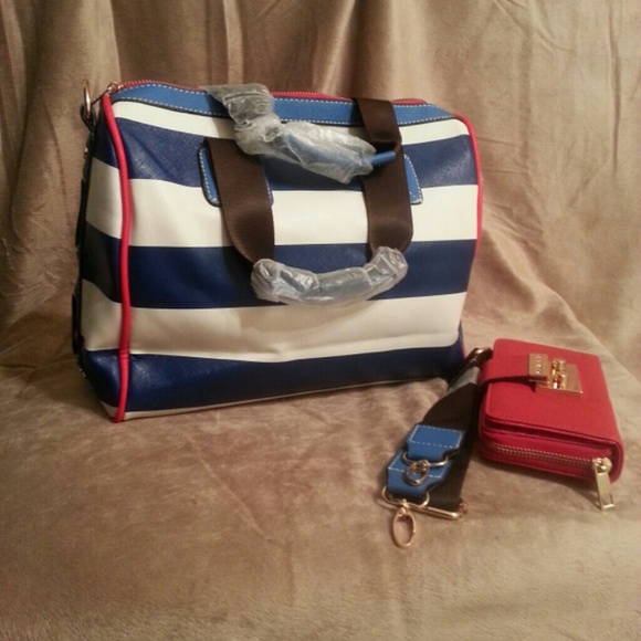 Blue and white stripe Michael Kors handbag&wallet - Picture 3 of 3