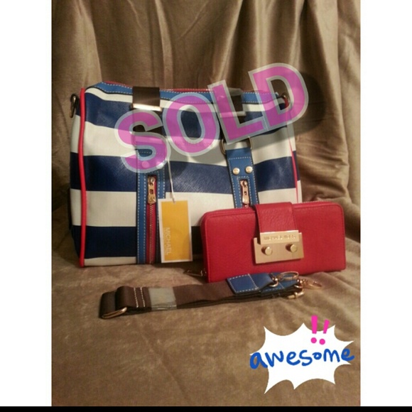 Michael Kors Handbags - Blue and white stripe Michael Kors handbag&wallet