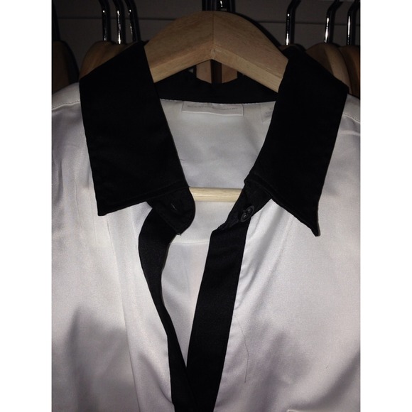 New York & Company Silk Black and White Blouse