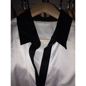 New York & Company Silk Black and White Blouse