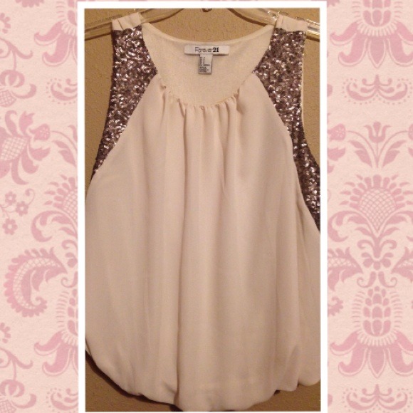 Cream Tank with sequins