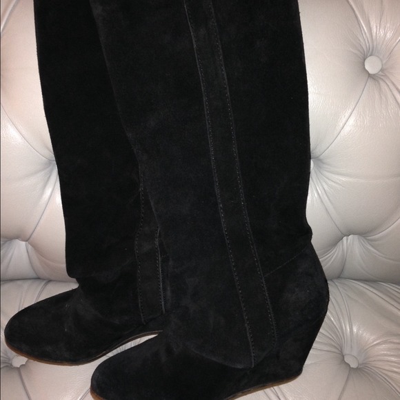 Zara black suede wedge boots