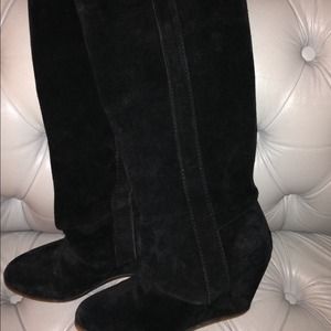 Zara black suede wedge boots