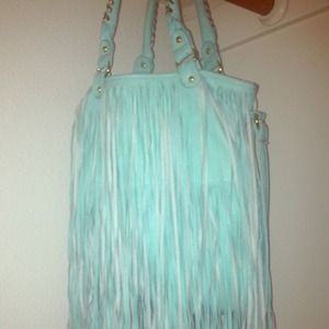 Teal/gold fringe purse