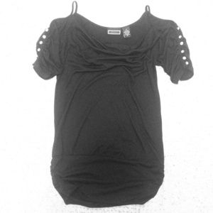 Studded open shoulder top