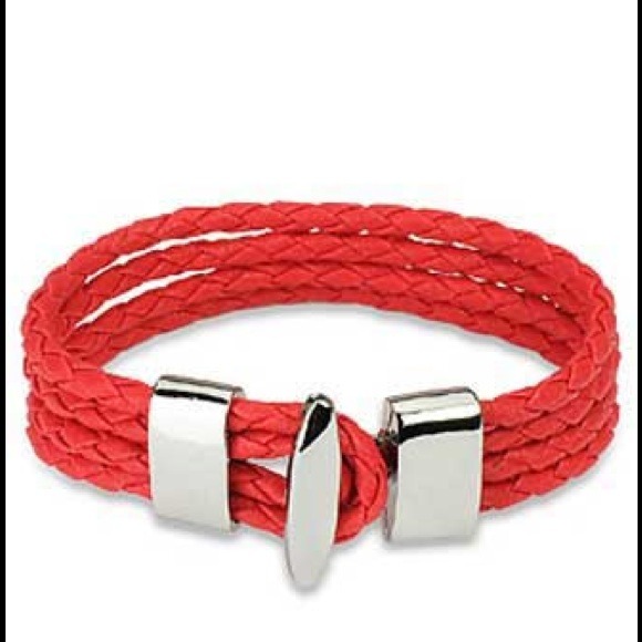 Genuine leather 4 braids bracelet w toggle clasp
