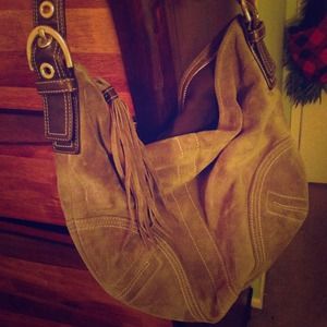 Brown suede coach purse