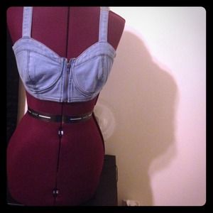 Denim zip up crop top