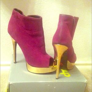 Purple & Gold Peep Toe Ankle Boots