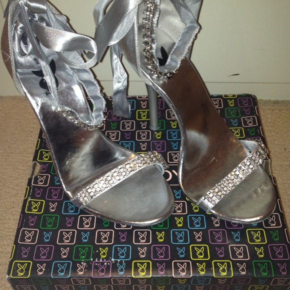 Playboy silver rhinestone heels size 5