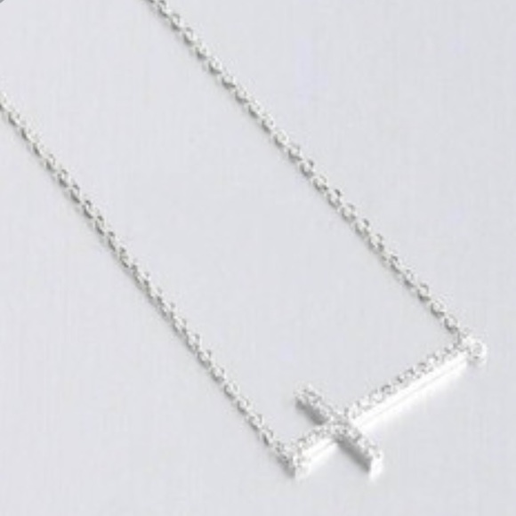 Delicate silver Sideways Cross Necklace rhinestone